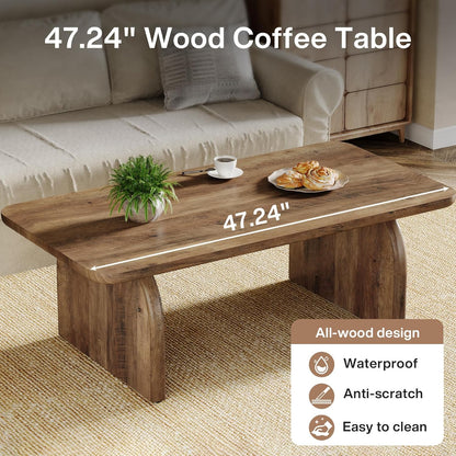 Tribesigns Rectangular Coffee Table, 111cm Wooden Rectangular Living Room Table, Farmhouse Accent Center Table, Low Cocktail Tea Table with Sturdy Base and Rounded Corners, Easy Assembly, Rustic