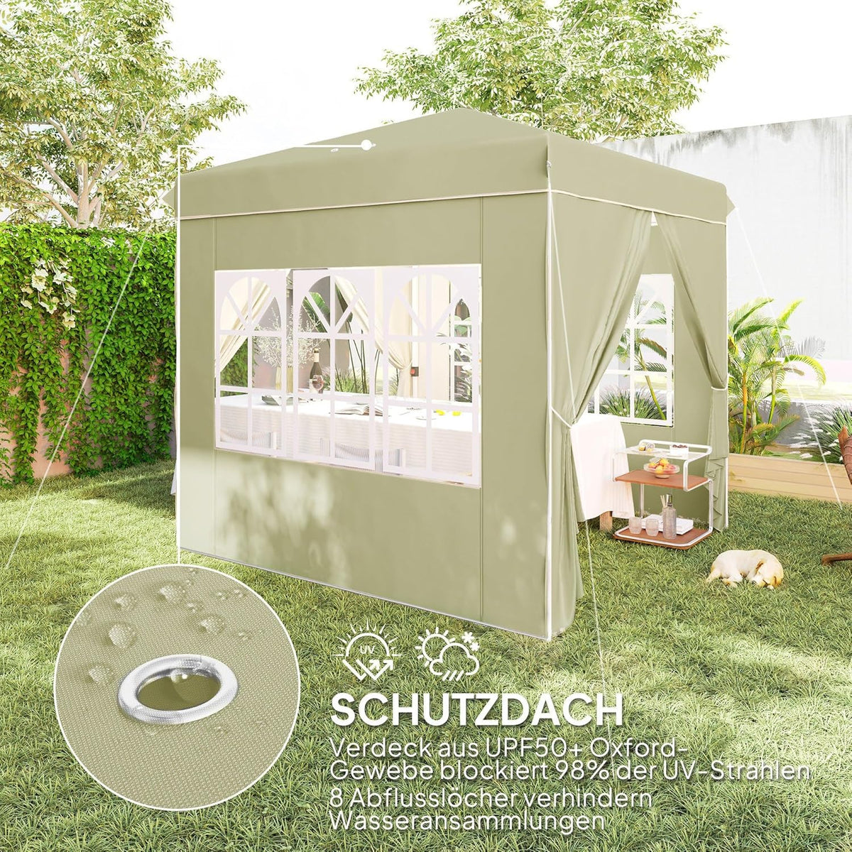 Outsunny Pavillon 2,5x2,5m, wasserabweisend Stabil Winterfest Pop-up Faltpavillon, UV Schutz 50+, Faltbar Partyzelt Gartenzelt mit 4 Seitenteilen Tasche Gartenpavillon für Camping Garten, Cremeweiß - QUORE