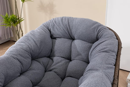 Rattan Schommelstoel – Schommelstoel Tuinstoel Rocking Chair Draaistoel Balkonstoel – Handgeweven Synthetisch Rattan – Stevig Stalen Frame – Inclusief Zacht Kussen – Weerbestendig Grijs