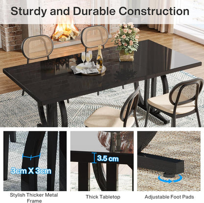Tribesigns Dining Table for 4-6 People, 160 x 80 cm, Black Dining Table with Heavy Metal Frame, Modern Industrial Rectangular Kitchen Table, Dining Table for Kitchen Home - QUORE