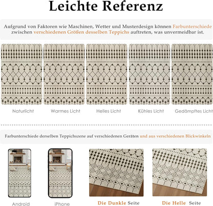 PureCozy Jute Look Woonkamer Tapijt 300x400cm Zwart Beige Antislip Wasbaar Binnen Buiten Vloerkleed Slaapkamer Kinderkamer Kantoor Vloerkleden Balkon Patio Tuin Groot Carpet