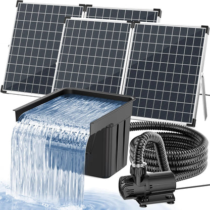 POPOSOAP Vijverwaterval met zonnepomp, watervaloverloop met 100 W zonnepaneel, 660 gph-vijverpomp, 3 m lange golfslang voor tuinvijvers