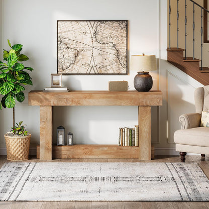 Tribesigns 160 cm Console Table, 2 Tier Halter Table, Rectangular Wooden Side Table Behind the Sofa, Farmhouse Wood Rear for Hallway, Living Room, Light Brown Oak