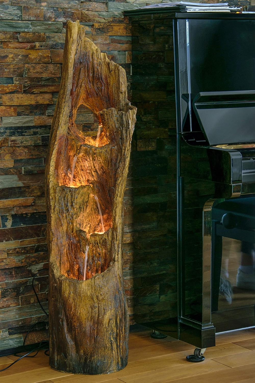 dobar® 96300e Tuinfontein, groot design, tuinfontein met ledverlichting, waterval van polyhars, fontein voor buiten, decoratieve sierfontein, 34 x 30 x 124,5 cm