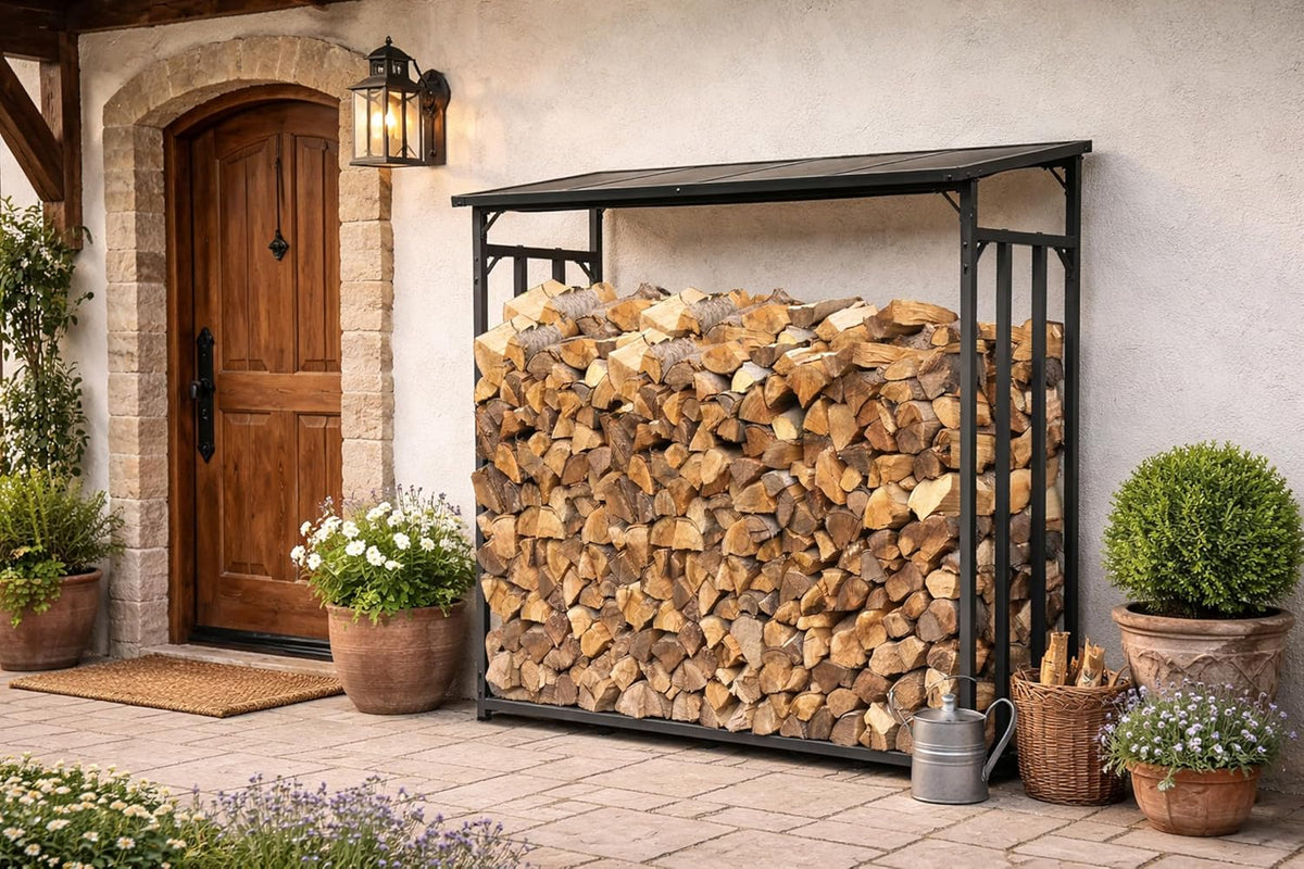 QUICK STAR Metalen brandhoutrek antraciet XXL 185 x 70 x 185 cm Tuin brandhoutopslag 2,3 m3 Brandhoutopslag stapelhulp buiten