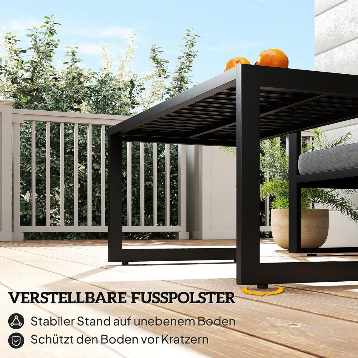 Outsunny Beistelltisch mit Lamellendesign Balkontisch aus Aluminium Kaffeetisch wetterfest Gartentisch pflegeleicht Sofatisch Outdoor Tisch für Balcony Garten Terrasse 90 x 50 x 42 cm Schwarz