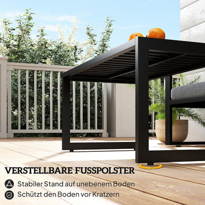 Outsunny Beistelltisch mit Lamellendesign Balkontisch aus Aluminium Kaffeetisch wetterfest Gartentisch pflegeleicht Sofatisch Outdoor Tisch für Balcony Garten Terrasse 90 x 50 x 42 cm Schwarz