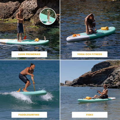 HUIIKE Opblaasbaar surfboard met accessoires, peddel, bronnen, opblaasbaar, stand-up paddleboard, hoge stabiliteit en weerstand, 305 x 84 x 15 cm, belastbaar tot 130 kg