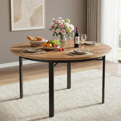 Lailang 119cm Eettafel, Eetkamertafel Ovaal, Kitchen Dining Table, Houten Eettafel, Dining Table For 6 People, 119 x 119 x 76 cm, Bruin