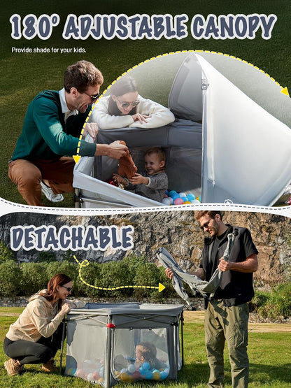 EVER ADVANCED Foldable baby playpen, grey - QUORE
