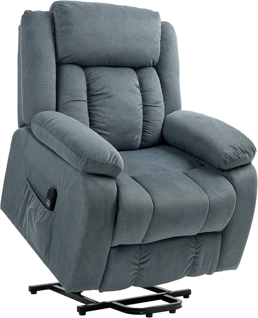 HOMCOM TV Chair with Stand Up Aid Electric Recliner Chair with Reclining Function, Padded TV Chair with Remote Control, Spring System and Side Pocket, for Living Room, Velvet, Grey - QUORE