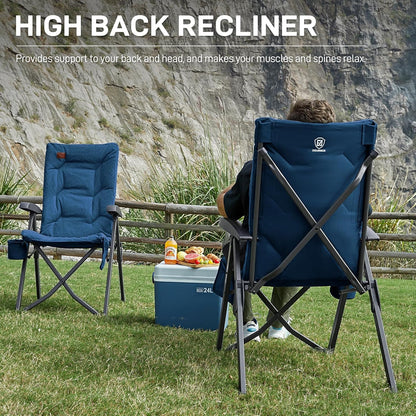 EVER ADVANCED Opvouwbare campingstoel, rugverstelling in 4 standen, belastbaar tot 150 KG, 6 cm dik gepolsterd met zijvak, drankhouder, tuinstoel met hoge rugleuning, visstoel voor kamp, tuin, balkon