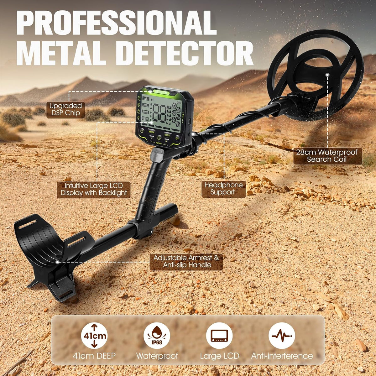 Metaaldetector Voor Volwassenen – Pinpointer – Metaalzoeker – Metaaldetectorset – Zoekdetector – 11 Inch IP68 Waterdichte Zoekspoel – 5 Zoekmodi