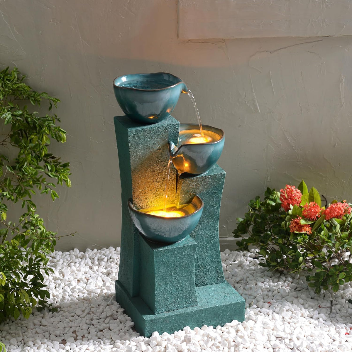 Teamson Home 28,54 inch 3 verdiepingen outdoor waterfontein met LED-verlichting, groen, Teamson Home