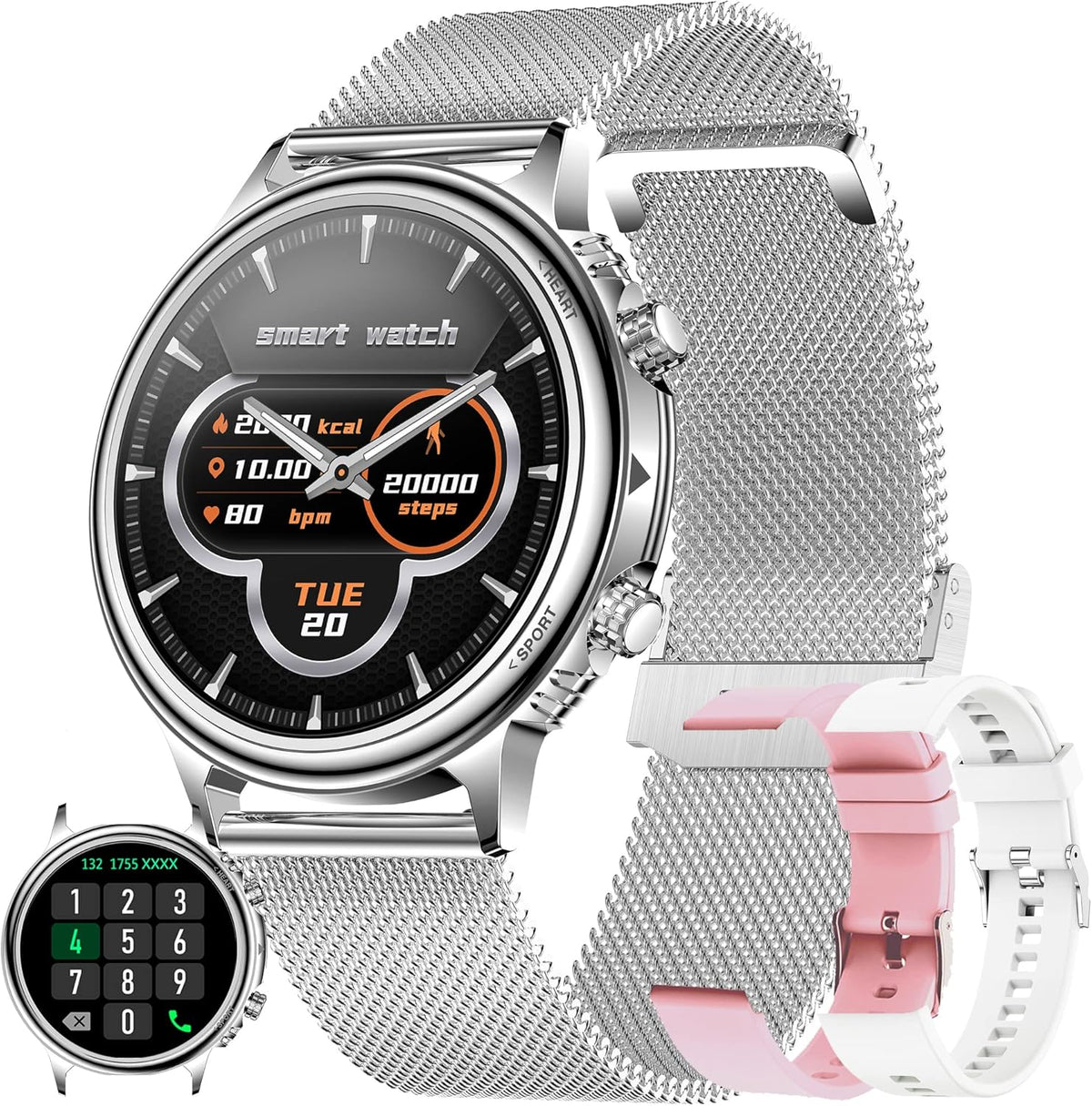 Smartwatch Dames met Bellen/Kiezen via Bluetooth, Smart Watch voor Dames, Slaapmonitor Menstruatie volgen, Calorie Stappenteller Stopwatch Smart Activity-Armband voor Android iOS (Zilver)