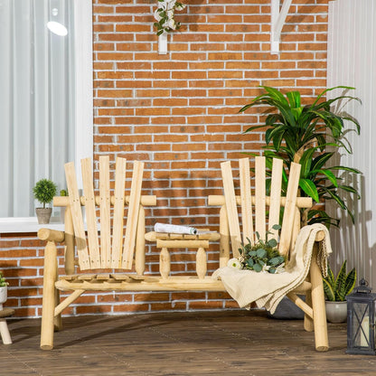 Outsunny Garden Bench with Table, Garden Furniture, Sofa, 2 Chairs, Solid Wood, Natural, 157 x 88 x 103 cm - QUORE