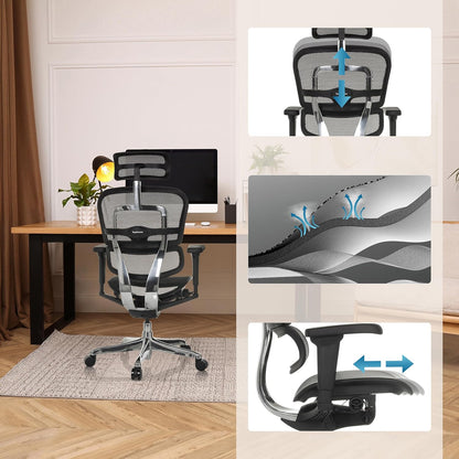 hjh OFFICE Ergonomische Ergohuman Ultra GEN2 Bureaustoel, origineel design, bureaustoel met flexibele lendensteun, netbespanning, zwart