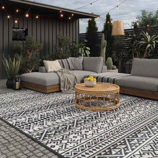 EVOCAMP Buitentapijt, waterdicht en lichtgewicht, picknickkleed zwart wit, buitenkleed camping, buitentapijt dubbelzijdig, buitentapijten patio zwart-wit, buitentapijten op dek (Grijs, 300 x 400 cm)