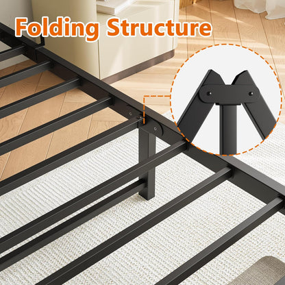 Kingsize Metalen Bed Frame Platform met Matrasbasis 27cm Onderbed Opslag Stalen Ondersteuning Geluidsbestendig 150x200cm