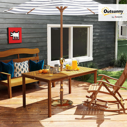 Outsunny Gartentisch klappbar 150x85cm, Wetterfest Balkontisch aus Holz, 6 Persons Klapptisch mit Schirmloch, Lamellendesign Esstisch Outdoor, Beistelltischisch, Terrassentisch für Garten Balcony Teak - QUORE