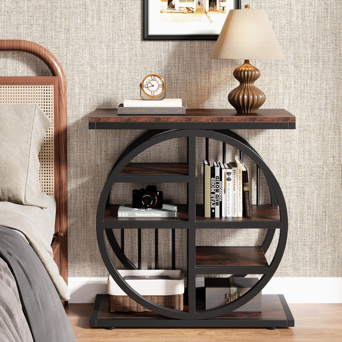 Tribesigns 5 Tier Side Table, Narrow Wood, 60 x 30 cm, Coffee Table, Sofa Table with Metal Frame, Industrial Side Table for Living Room, Tall Narrow Bedside Table for Bedroom