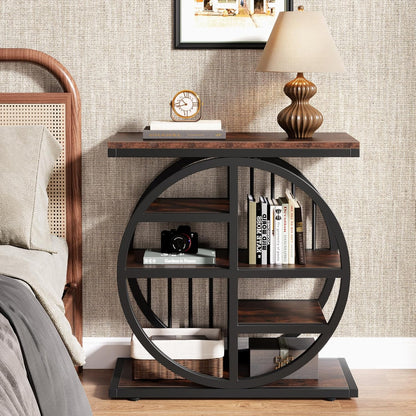 Tribesigns 5 Tier Side Table, Narrow Wood, 60 x 30 cm, Coffee Table, Sofa Table with Metal Frame, Industrial Side Table for Living Room, Tall Narrow Bedside Table for Bedroom