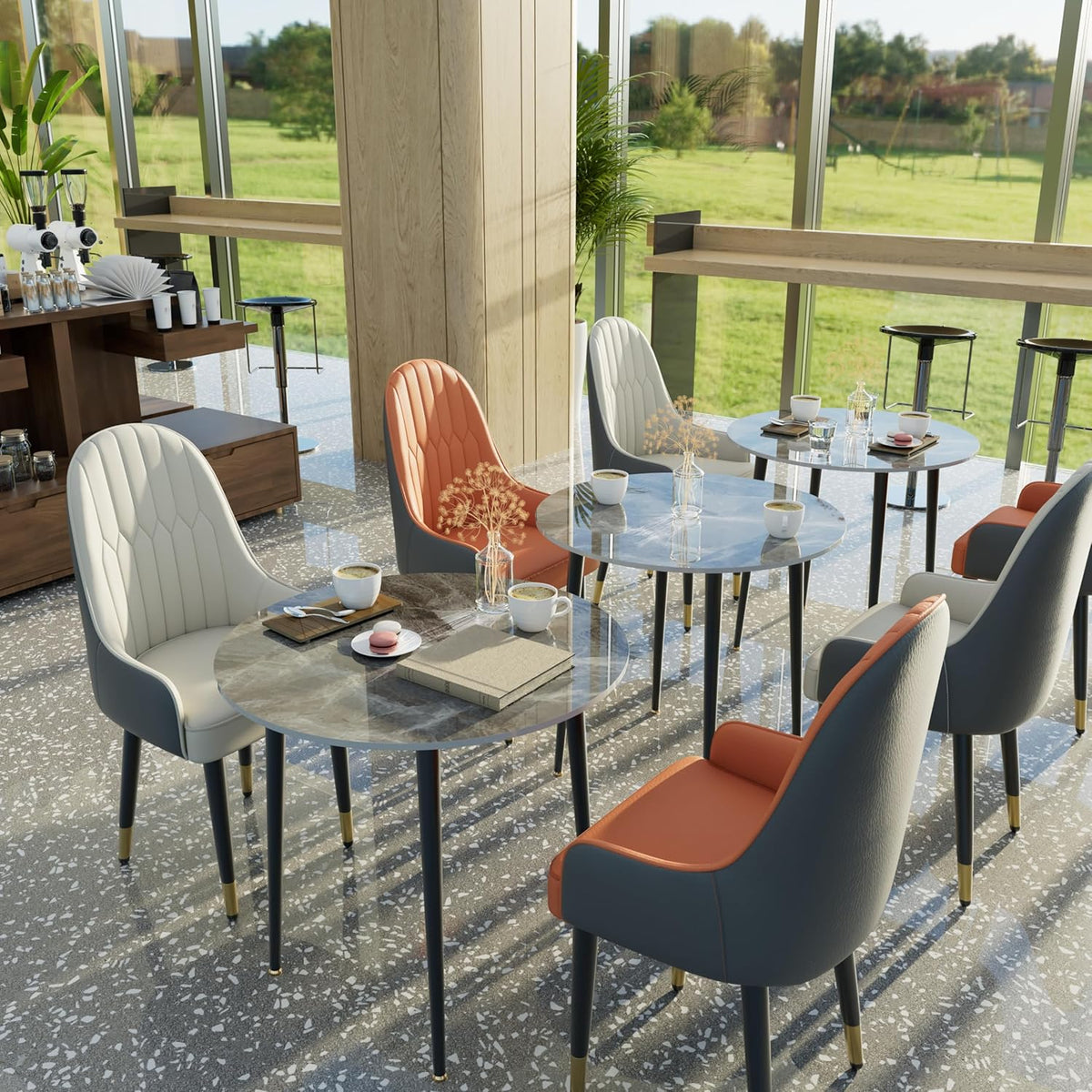 FATIVO Dining Table Round Dining Table Marble 80cm Round Table Small Kitchen Table for 2 People High Gloss Dining Table Nordic Tables for Dining Room Restaurant Metal Table Legs Grey - QUORE