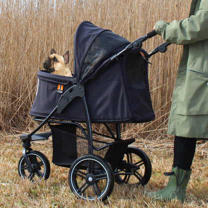 COOPER Hondenwagen en huisdierbuggy tot 32 kg, met opbergmand voor boodschappen, eenvoudig opvouwbaar, 3-voudig in hoogte verstelbaar, reflecterend en modern design, grijs