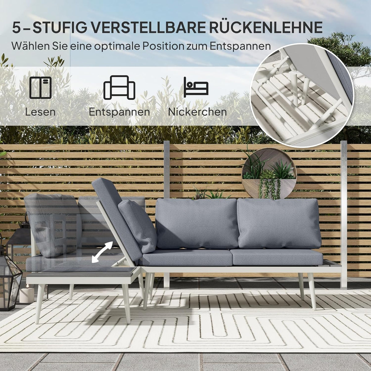 Outsunny Gartenmöbel Set 4 Persons wetterfest Balkonmöbel-Set mit 2er Sofa, Kissen Beistelltisch Stahl Outdoor Sitzgruppe Terrassenmöbel Gartengarnitur Gartenlounge für Garten Terrasse Grau
