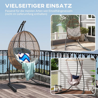 Outsunny Gestell für Hängesessel in C-Form Metall Ständer mit Sockel für Hängesitz Hängestuhl, Hängeschaukel Hängemattengestell bis 150 kg, Hängestuhlgestell für Indoor Outdoor Balcony, Terrasse - QUORE