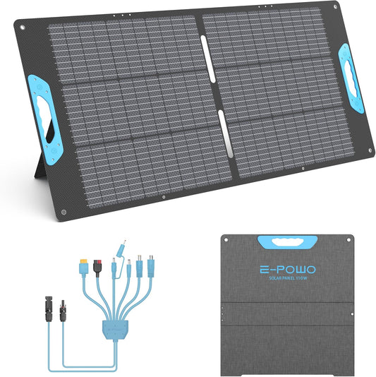 Opvouwbaar zonnepaneel, 110 W, IP67 waterdicht, USB-C PD 65 W & QC3.0 USB-A, 23,5% rendement, compatibel met powerstations, voor camping, camper en outdoor