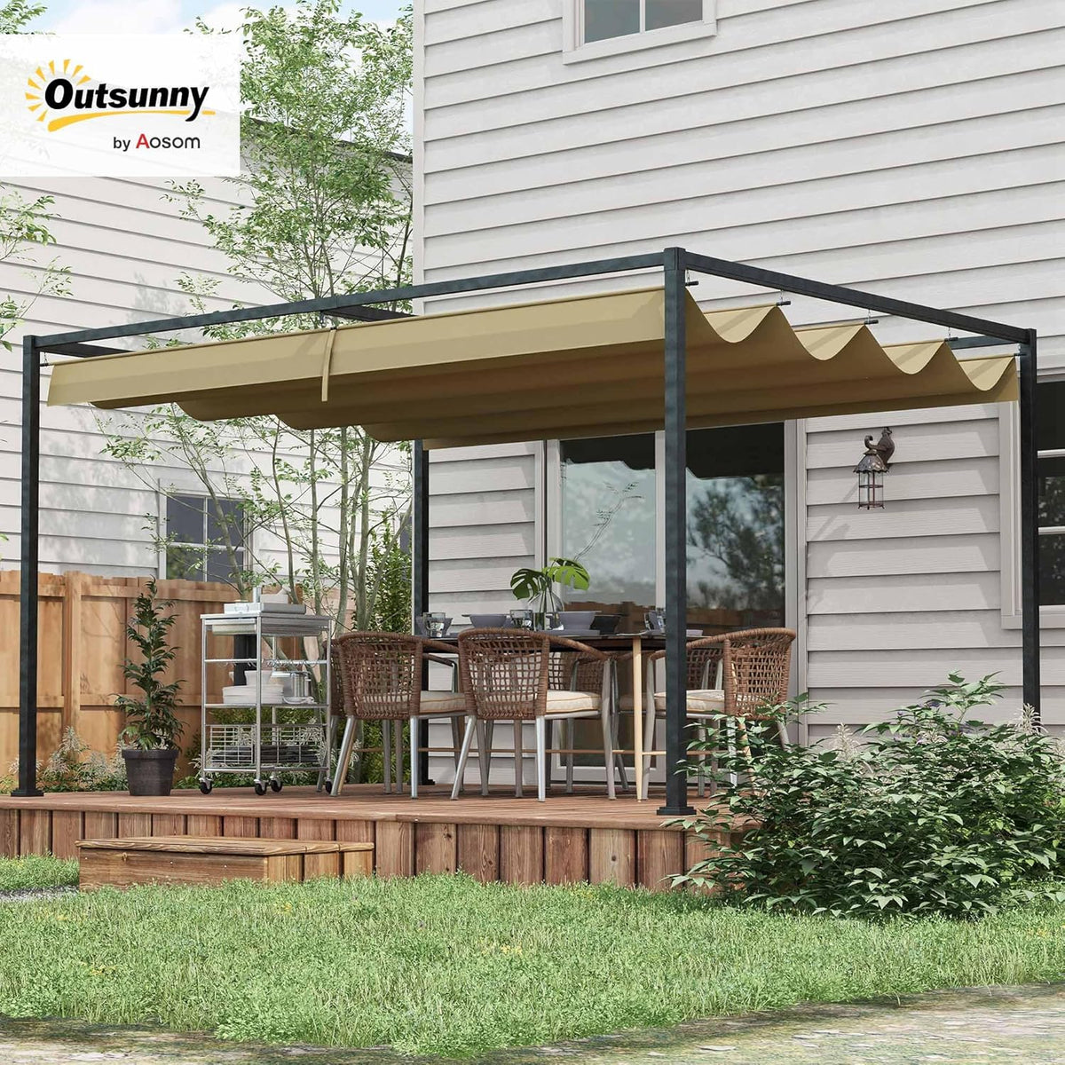 Pergola – Tuinoverkapping – Terrasoverkapping – Tuinpaviljoen – Buitenverblijf – Verstelbaar Schuifdak – Gepoedercoat Stalen Frame 400x300 cm