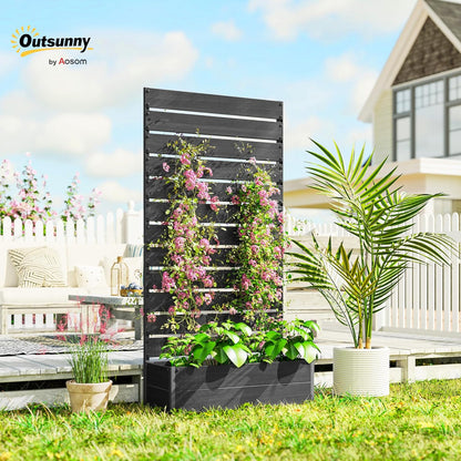 Outsunny Garden Planter with Grid for Climbing Plants Vines Flowers Freestanding Raised Bed for Garden Outdoor Patio Planter with Drainage Crevice Black - QUORE