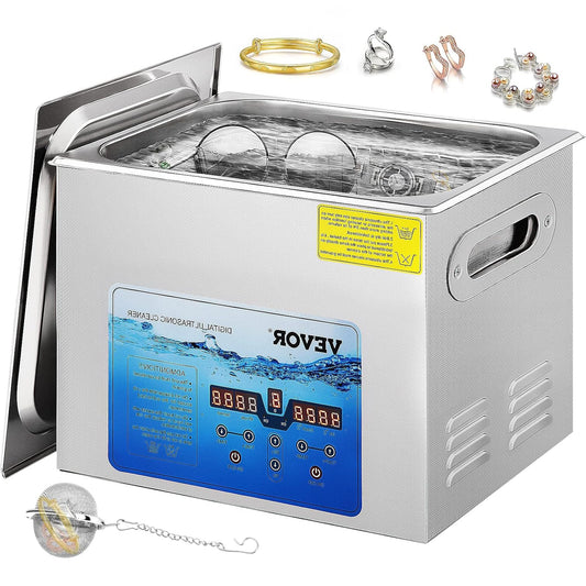 Ultrasone Reinigingsmachine – Ultrasoon Cleaner – Sieradenreiniger – Horlogereinigingsmachine – Brillenreiniger – 15 Liter Inhoud – RVS 304 Tank - QUORE