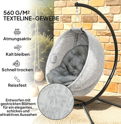 Hangstoel – Schommelstoel – Hangmand – Tuinstoel – Relaxstoel – Grijs – 13 Cm Dik Kussen – Inklapbaar Frame