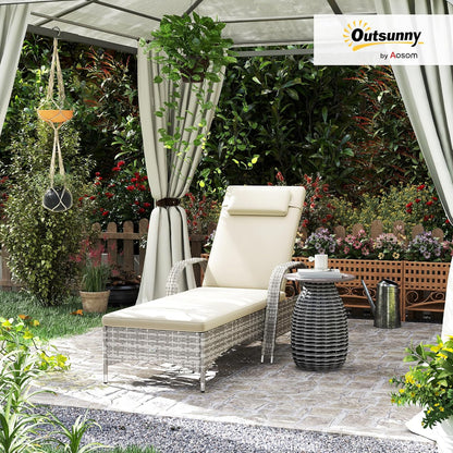 Outsunny Sun lounger lounger for sun lounger, great comfort: mattress, headrest, adjustable inclination, multiple positions, armrests, polyrattan wheels, light grey