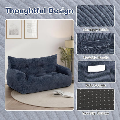 Pamapic Zitzak voor volwassenen met vulling, dubbele woonkamerstoel met draagbare handgreep, ergonomisch, modern, voor woonkamer, slaapkamer, speelkamer, blauw