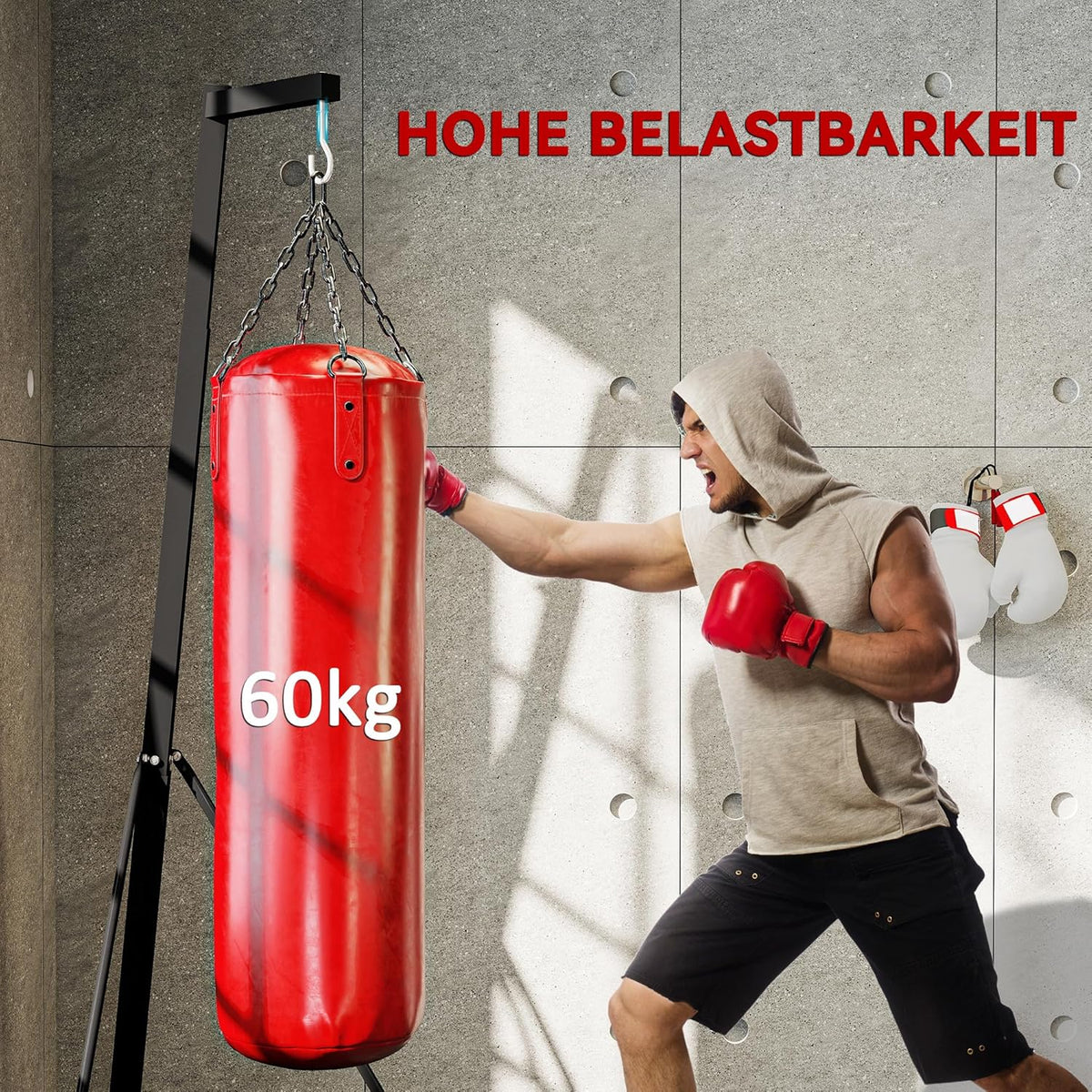 Vrijstaande Bokszakstandaard – Bokszakhouder – Bokszakstandaard – Punchingbag Standaard – Speedbag Stand – Verstelbare Hoogte 162-205 cm – Draagvermogen Tot 60 kg - QUORE