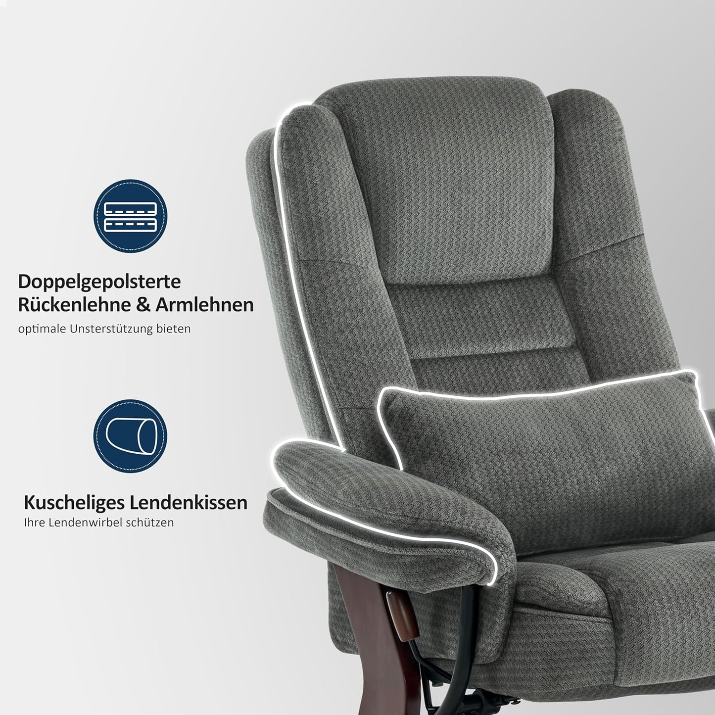 Fauteuil – Relaxstoel – Draaifauteuil – Leesstoel – Loungechair – 360° Draaibaar – Verstelbare Rugleuning – Inclusief Hocker – Grijze Stof – Max 120 kg