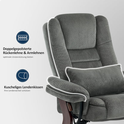 Fauteuil – Relaxstoel – Draaifauteuil – Leesstoel – Loungechair – 360° Draaibaar – Verstelbare Rugleuning – Inclusief Hocker – Grijze Stof – Max 120 kg