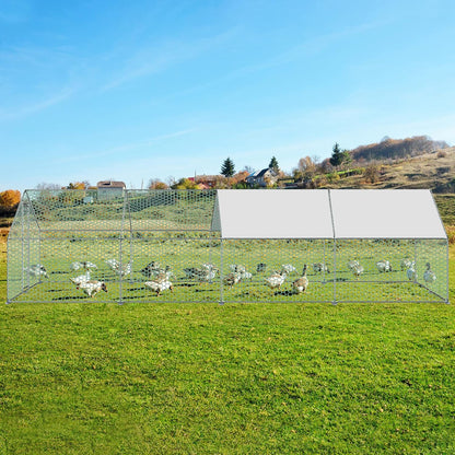 Kippenhok – Kippenren – Pluimveeverblijf – Buitenhok – Konijnenren – Groot 3x8x2m – Gegalvaniseerd Staal – Waterdichte PE-Cover