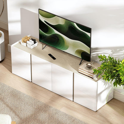 HOMCOM TV Schrank TV Board mit 4 Soft-Close-Türen Hochglanz TV Lowboard für Fernseher bis zu 65 Zoll mit Verstellbaren Ablagen, Kabelmanagement Fernsehtisch für Wohnzimmer Weiß 135x38x45cm