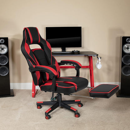 Flash Furniture Gamingstoel met hoge rugleuning, ergonomische bureaustoel met verstelbare armleuningen en voetensteun, perfect als gamestoel en voor thuiskantoor, rood