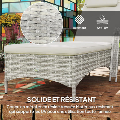 Outsunny Sun lounger lounger for sun lounger, great comfort: mattress, headrest, adjustable inclination, multiple positions, armrests, polyrattan wheels, light grey