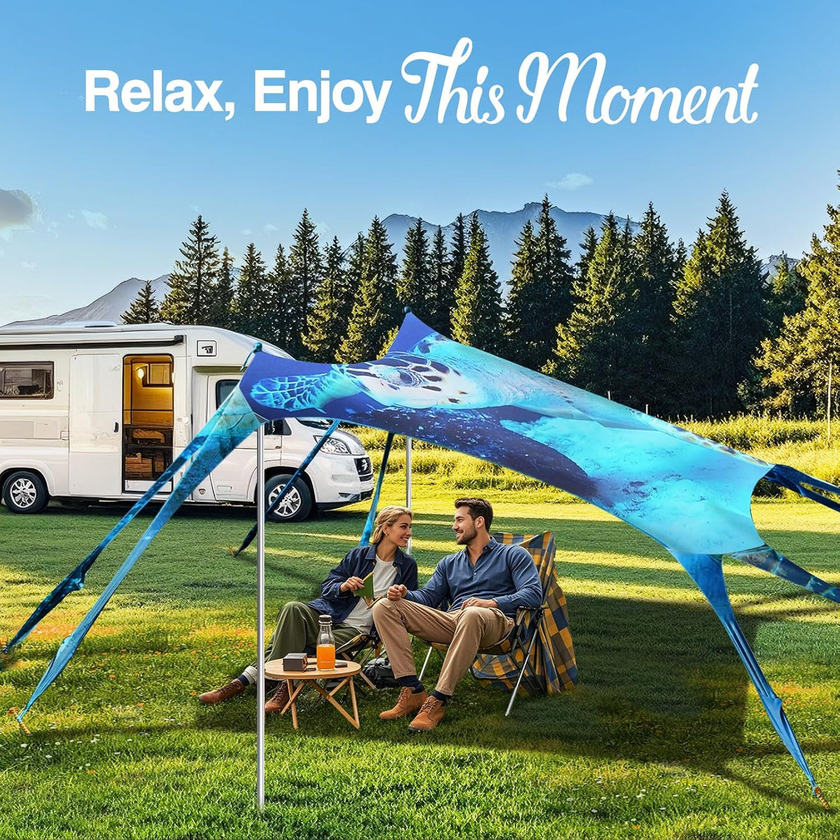 Rhino Valley Beach Tent Sun Shelter, Beach Canopy Tent Sun Shade UPF50+ Protection with 8 Sandbags 4 Stability Poles, Outdoor Beach Shade Canopy Camping, Fishing, 10 * 10FT, Dark Blue Turtle