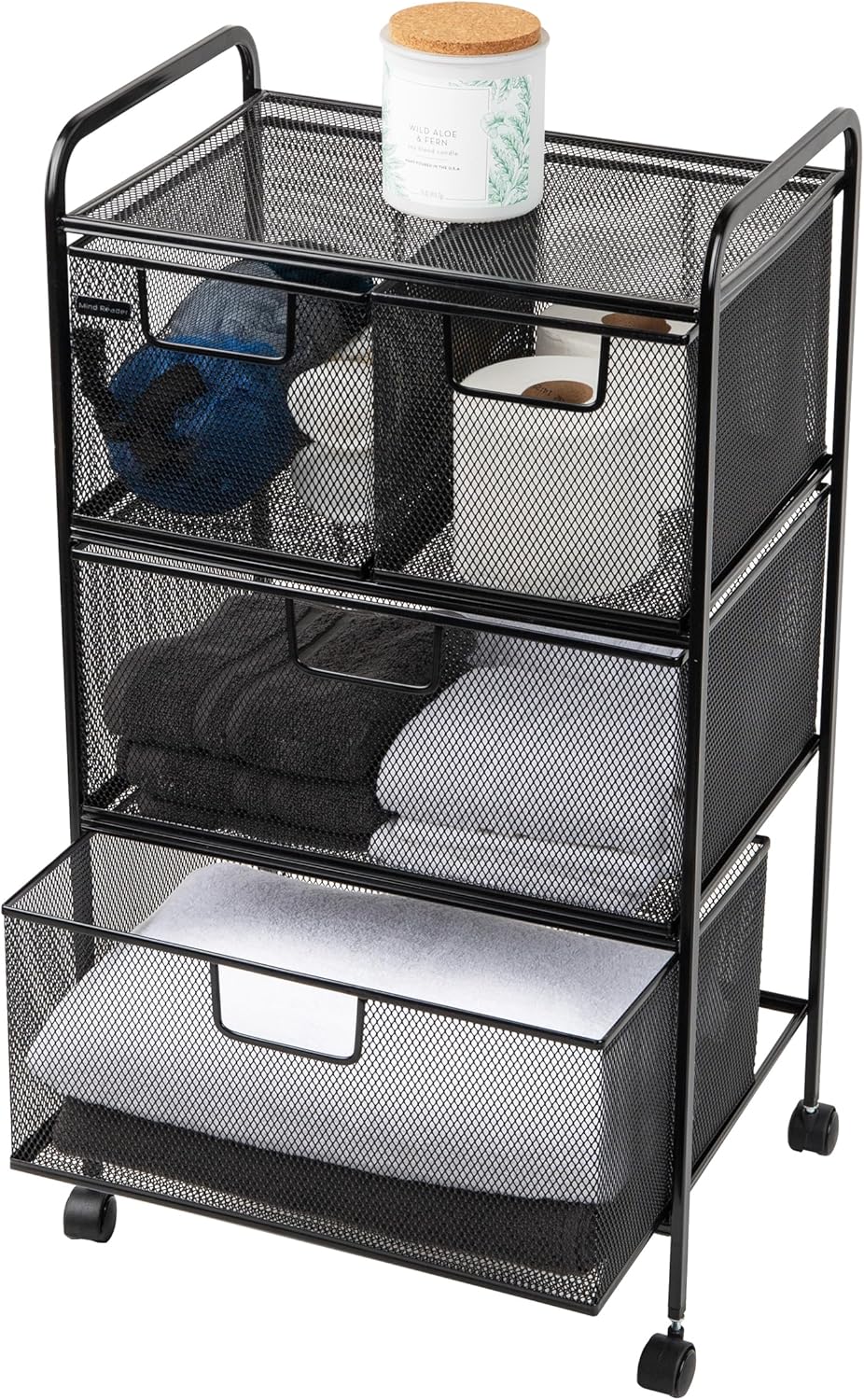 Mind Reader Winkelwagen met laden, Wasserij Organizer, Utility Cart, Badkamer, Keuken, Metalen Mesh, 16 "L x 11" B x 29" H, Zwart