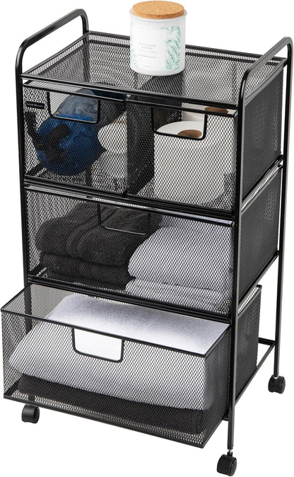 Mind Reader Winkelwagen met laden, Wasserij Organizer, Utility Cart, Badkamer, Keuken, Metalen Mesh, 16 "L x 11" B x 29" H, Zwart