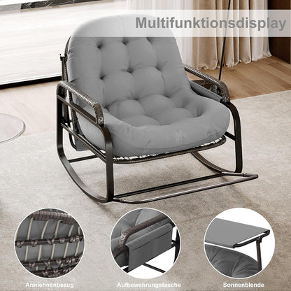 Schommelstoel – Rattan Stoel – Schommelstoel Buiten – Relaxstoel – Ligstoel – Verstelbare Rugleuning – Zonneklep – Draagkracht 300 kg – Grijs