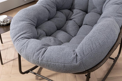 Rattan Schommelstoel – Schommelstoel Tuinstoel Rocking Chair Draaistoel Balkonstoel – Handgeweven Synthetisch Rattan – Stevig Stalen Frame – Inclusief Zacht Kussen – Weerbestendig Grijs