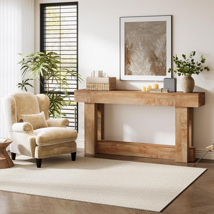 Tribesigns 160 cm Console Table, 2 Tier Halter Table, Rectangular Wooden Side Table Behind the Sofa, Farmhouse Wood Rear for Hallway, Living Room, Light Brown Oak